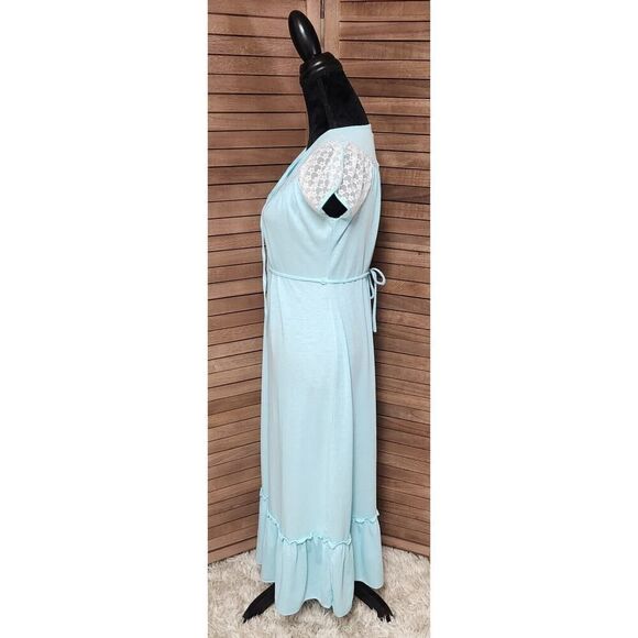 Golden Tower Vintage Night Gown Milk Maid Maxi Slip Dress Large Light Blue Lace - Picture 5 of 7